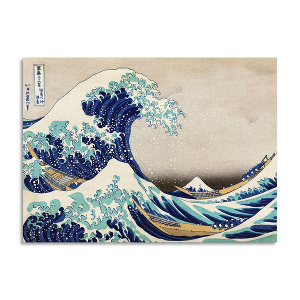 Quadro Stampa su Tela con Telaio in Legno Katsushika Hokusai - The Great Wave off Kanagawa