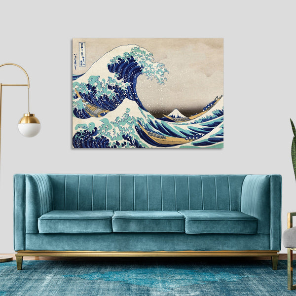 Quadro Stampa su Tela con Telaio in Legno Katsushika Hokusai - The Great Wave off Kanagawa