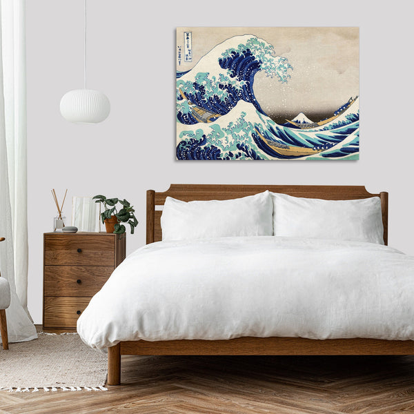 Quadro Stampa su Tela con Telaio in Legno Katsushika Hokusai - The Great Wave off Kanagawa