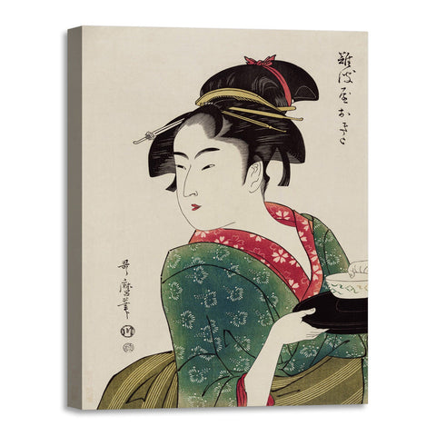 Quadro Stampa su Tela con Telaio in Legno Utamaro Kitagawa - Naniwaya Okita
