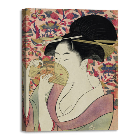 Quadro Stampa su Tela con Telaio in Legno Utamaro Kitagawa - Kushi