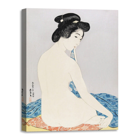 Quadro Stampa su Tela con Telaio in Legno Goyo Hashiguchi - Woman After a Bath