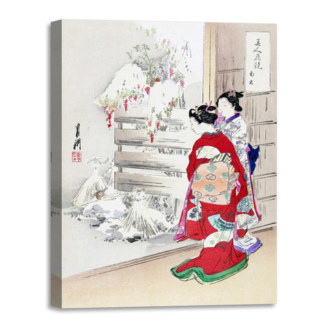 Quadro Stampa su Tela con Telaio in Legno Ogata Gekko - Snowy Garden