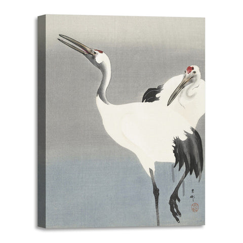 Quadro Stampa su Tela con Telaio in Legno Ohara Koson - Two cranes