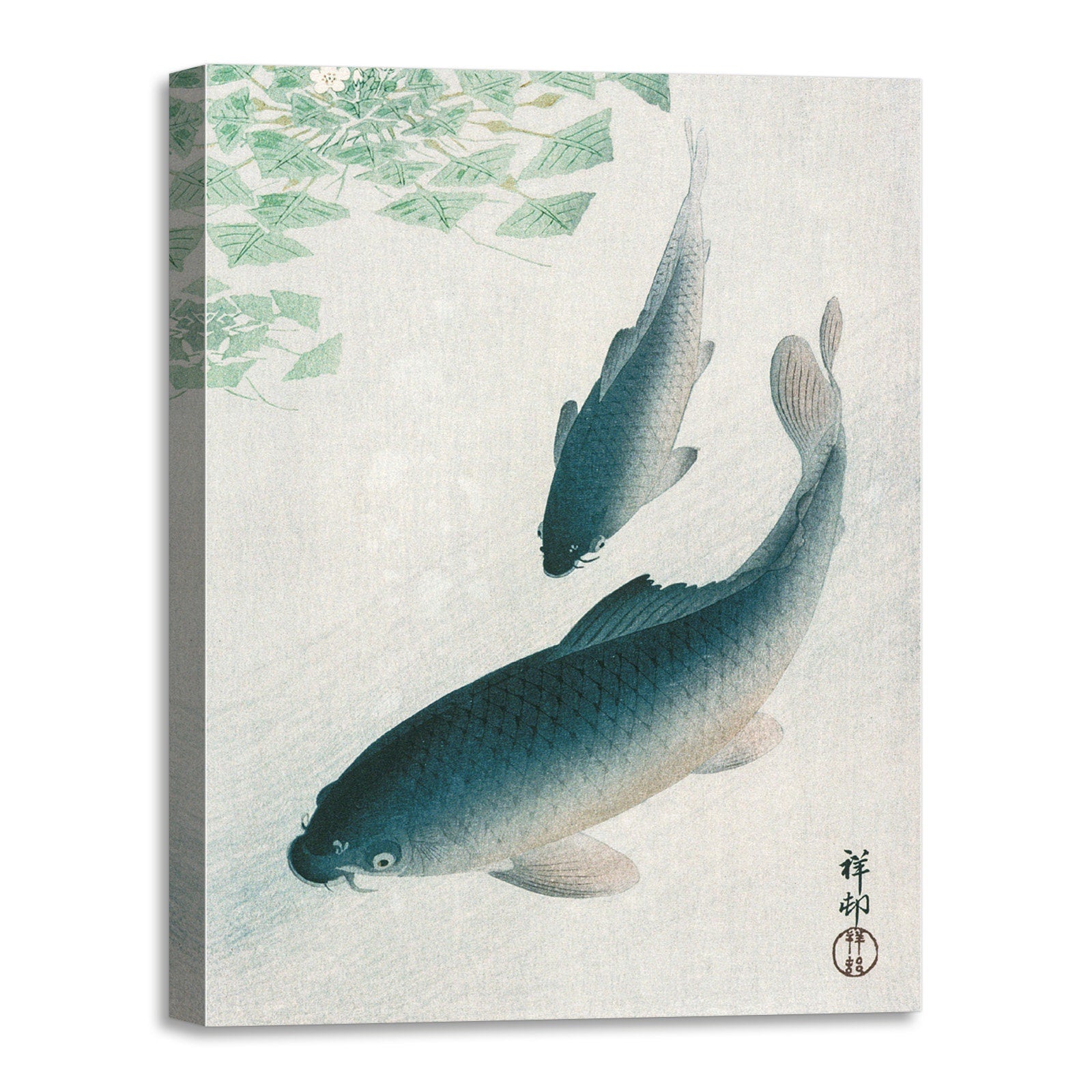 Quadro Stampa su Tela con Telaio in Legno Ohara Koson - Carp or Koi