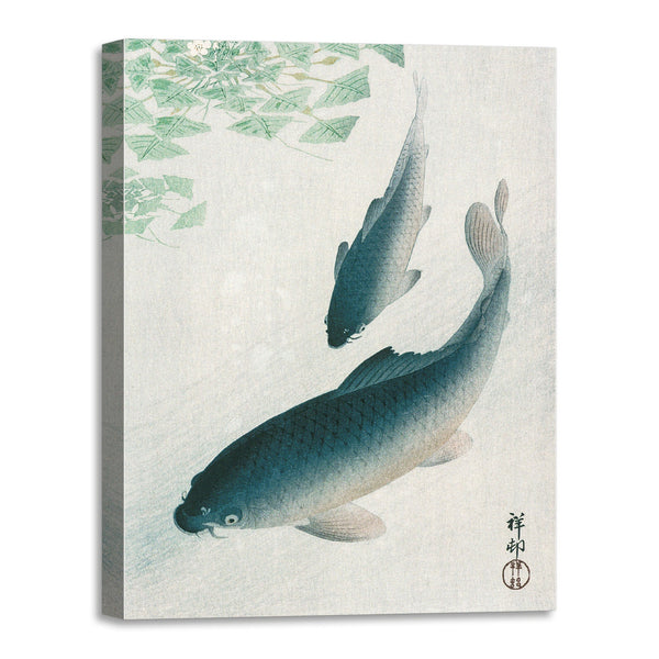 Quadro Stampa su Tela con Telaio in Legno Ohara Koson - Carp or Koi