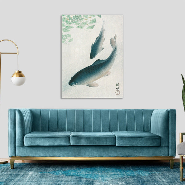 Quadro Stampa su Tela con Telaio in Legno Ohara Koson - Carp or Koi