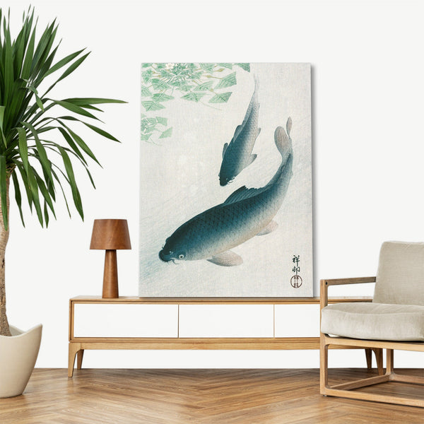 Quadro Stampa su Tela con Telaio in Legno Ohara Koson - Carp or Koi