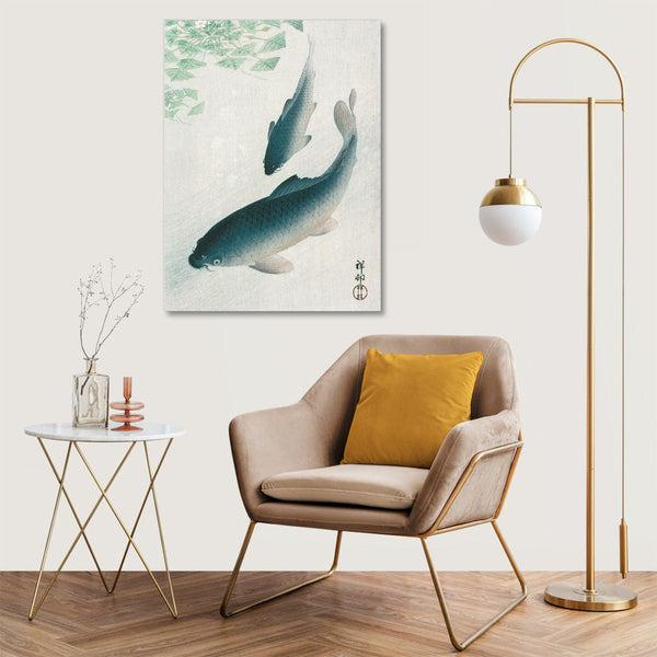 Quadro Stampa su Tela con Telaio in Legno Ohara Koson - Carp or Koi