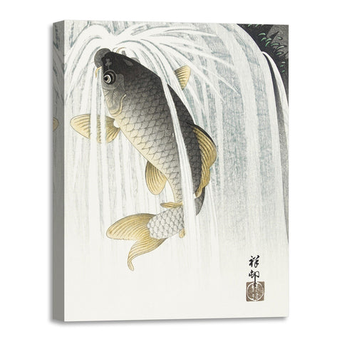 Quadro Stampa su Tela con Telaio in Legno Ohara Koson - Carp