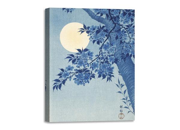 Quadro Stampa su Tela con Telaio in Legno Ogata Gekko - Blossoming Cherry on a Moonlit Night