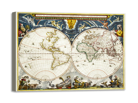 Quadro Stampa su Tela con Telaio in Legno Joan Blaeu - Nova et accuratissima totius terrarum orbis tabula