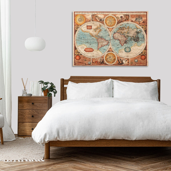 Quadro Stampa su Tela con Telaio in Legno World map