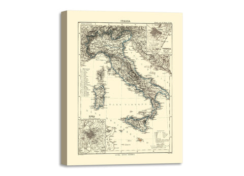 Quadro Stampa su Tela con Telaio in Legno Maps of the Italy