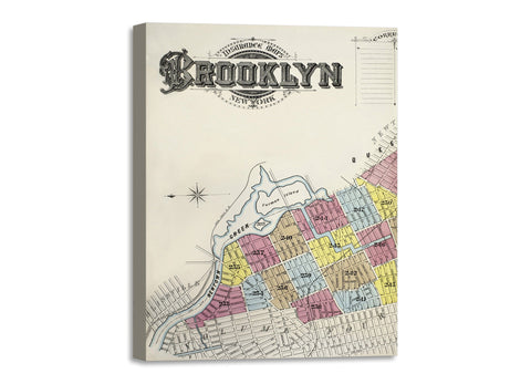 Quadro Stampa su Tela con Telaio in Legno Map from Brooklyn