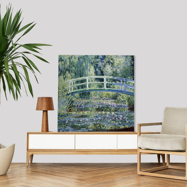 Quadro Stampa su Tela con Telaio in Legno Claude Monet - Water Lilies and Japanese Bridge