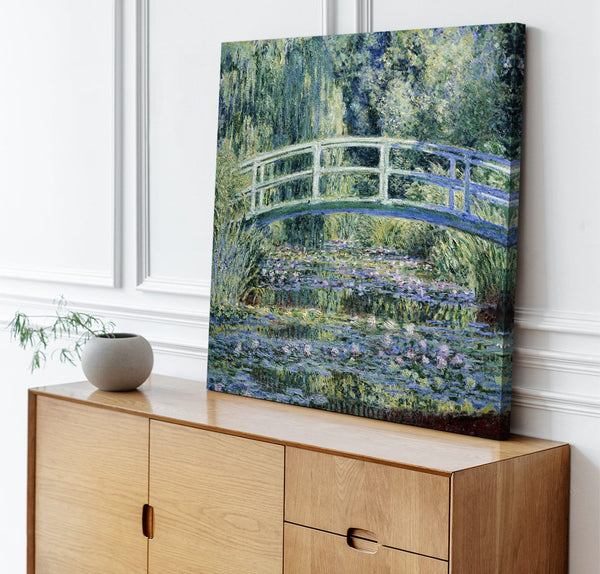 Quadro Stampa su Tela con Telaio in Legno Claude Monet - Water Lilies and Japanese Bridge