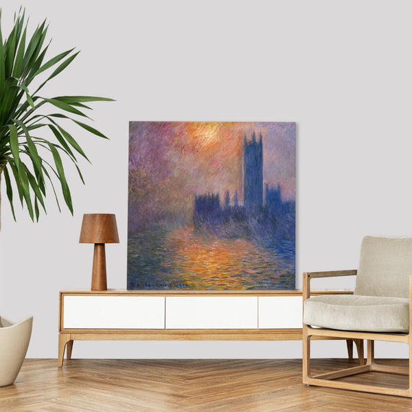 Quadro Stampa su Tela con Telaio in Legno Claude Monet - The Houses of Parliament, Sunset