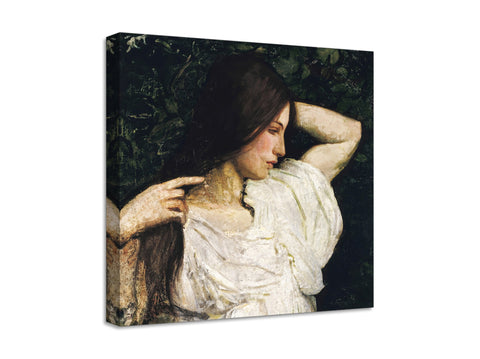 Quadro Stampa su Tela con Telaio in Legno Abbott Handerson Thayer - Girl Arranging Her Hair