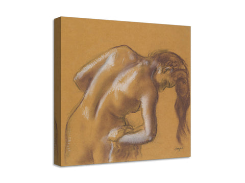 Quadro Stampa su Tela con Telaio in Legno Edgar Degas - Nude lady Bather Drying Herself