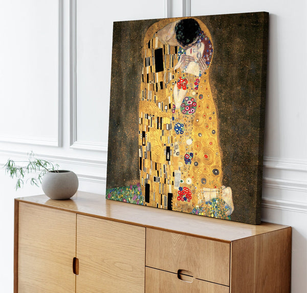 Quadro Stampa su Tela con Telaio in Legno Gustav Klimt - The Kiss