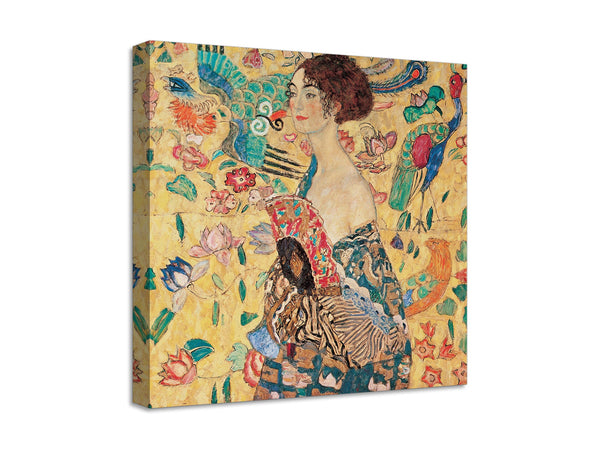 Quadro Stampa su Tela con Telaio in Legno Gustav Klimt - Dama con ventaglio