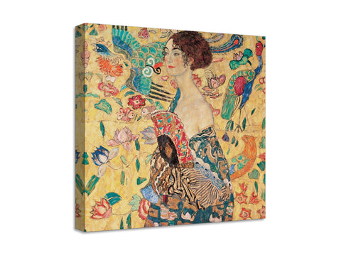 Quadro Stampa su Tela con Telaio in Legno Gustav Klimt - Dama con ventaglio