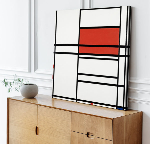 Quadro Stampa su Tela con Telaio in Legno Piet Mondrian - Composition No. 4 with red and blue