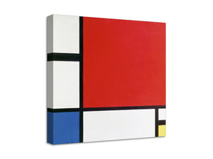 Quadro Stampa su Tela con Telaio in Legno Piet Mondrian - Composition with Red, Blue, and Yellow