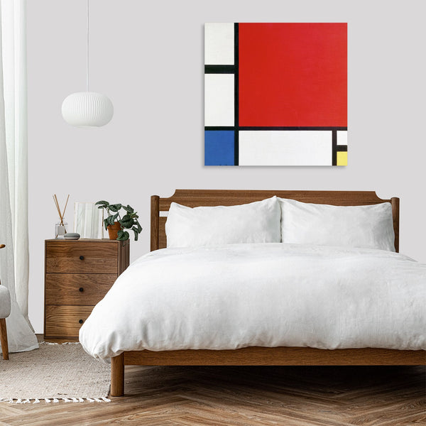 Quadro Stampa su Tela con Telaio in Legno Piet Mondrian - Composition with Red, Blue, and Yellow