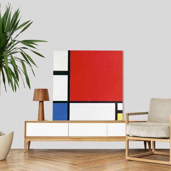 Quadro Stampa su Tela con Telaio in Legno Piet Mondrian - Composition with Red, Blue, and Yellow