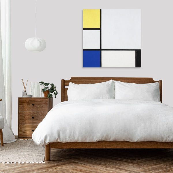 Quadro Stampa su Tela con Telaio in Legno Piet Mondrian - Composition with Yellow, Blue, Black and Light Blue