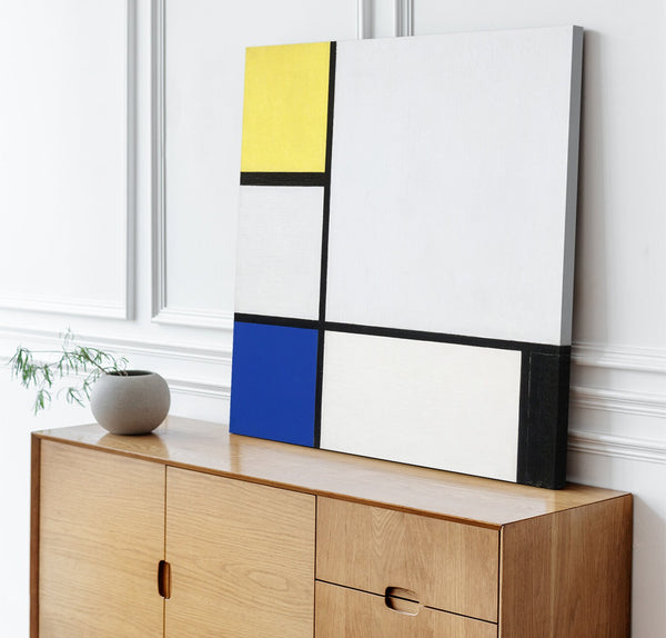 Quadro Stampa su Tela con Telaio in Legno Piet Mondrian - Composition with Yellow, Blue, Black and Light Blue