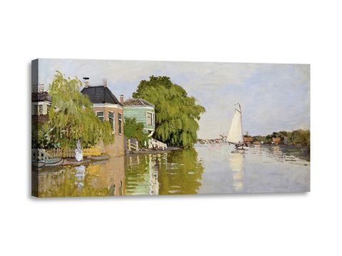 Quadro Stampa su Tela con Telaio in Legno Claude Monet - Houses on the Achterzaan