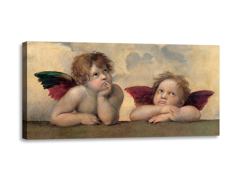 Quadro Stampa su Tela con Telaio in Legno Raffaello Sanzio - Angeli Madonna Sistina