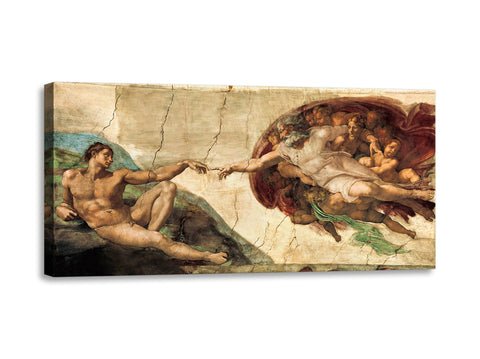 Quadro Stampa su Tela con Telaio in Legno Michelangelo Buonarroti - La creazione di Adamo
