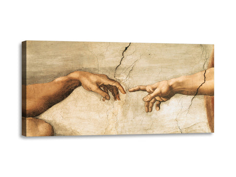 Quadro Stampa su Tela con Telaio in Legno Michelangelo Buonarroti - La creazione di Adamo