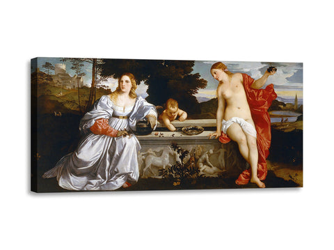 Quadro Stampa su Tela con Telaio in Legno Tiziano - Amor Sacro e Amor Profano