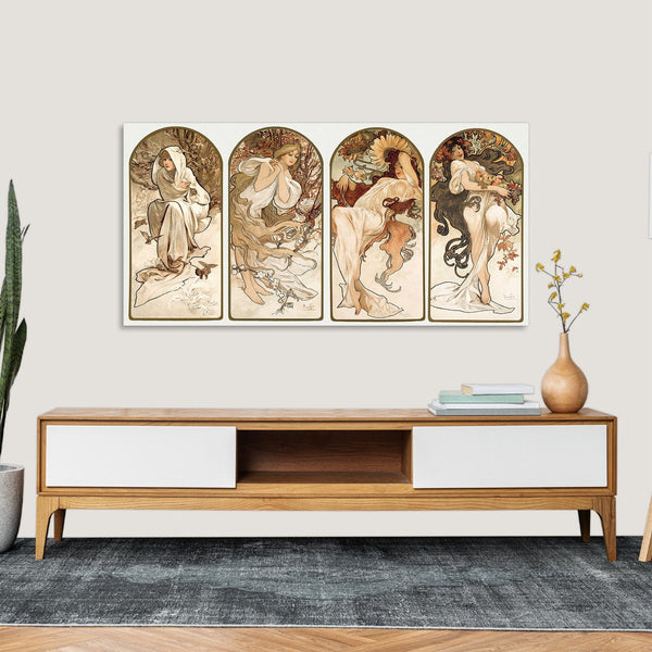 Quadro Stampa su Tela con Telaio in Legno Alphonse Mucha - The Seasons