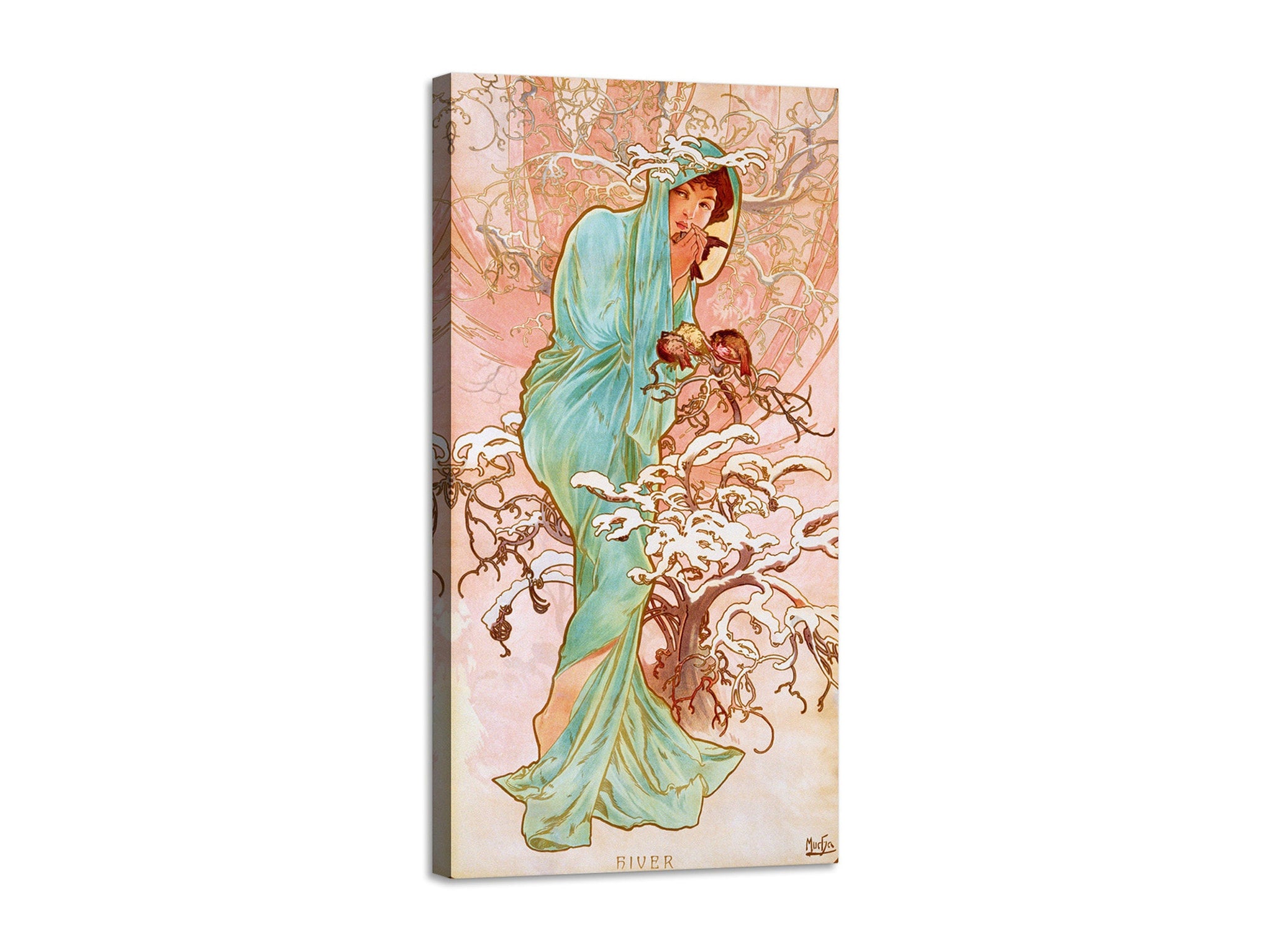 Quadro Stampa su Tela con Telaio in Legno Alphonse Mucha - Hiver