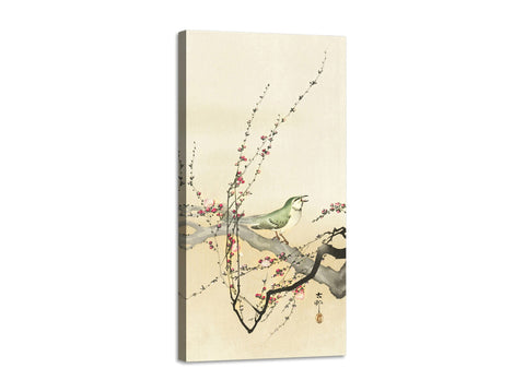 Quadro Stampa su Tela con Telaio in Legno Ohara Koson - Songbird and plum blossom