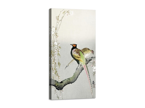 Quadro Stampa su Tela con Telaio in Legno Ohara Koson - Couple pheasants and cherry blossom