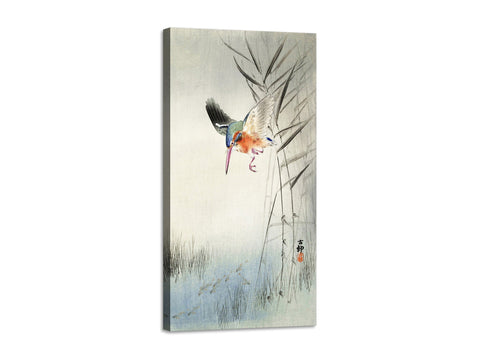 Quadro Stampa su Tela con Telaio in Legno Ohara Koson - Kingfisher hunting for fish in the water