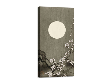 Quadro Stampa su Tela con Telaio in Legno Ohara Koson - Blooming plum blossom at full moon
