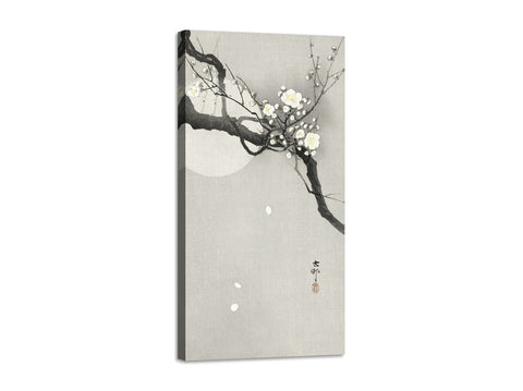 Quadro Stampa su Tela con Telaio in Legno Ohara Koson - Plum blossom and full moon