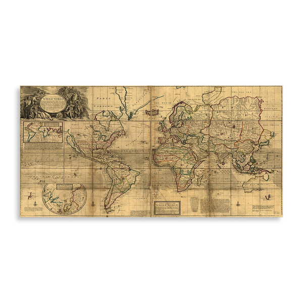 Quadro Stampa su Tela con Telaio in Legno Herman Moll - A New & Correct Map of the Whole World