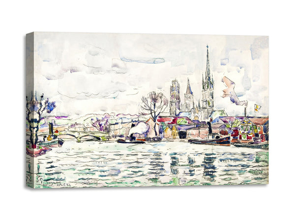 Quadro Stampa su Tela con Telaio in Legno Paul Signac - River scene