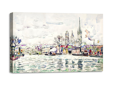 Quadro Stampa su Tela con Telaio in Legno Paul Signac - River scene