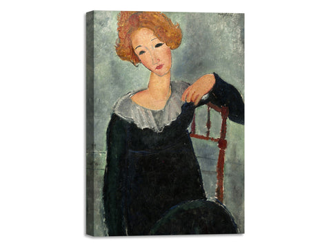 Quadro Stampa su Tela con Telaio in Legno Amedeo Modigliani - Donna con capelli rossi