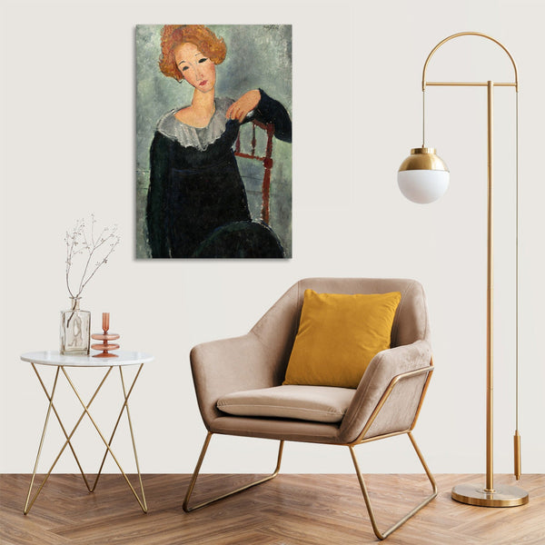 Quadro Stampa su Tela con Telaio in Legno Amedeo Modigliani - Donna con capelli rossi